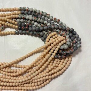 Anthropologie Serafina Pink Gray Bead Twist Necklace with Floral Accent 18"